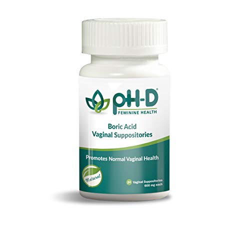 pH-D Feminine Health, First Woman Owned Boric Acid Vaginal Suppositories, Made in USA, Bottle of 24 (600mg)