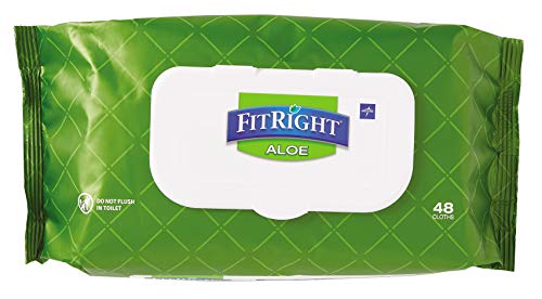Book Cover FitRight Aloe Quilted Heavyweight Personal Cleansing Cloth Wipes, Unscented, 576 Count, 8 x 12 inch Adult Large Incontinence Wipes