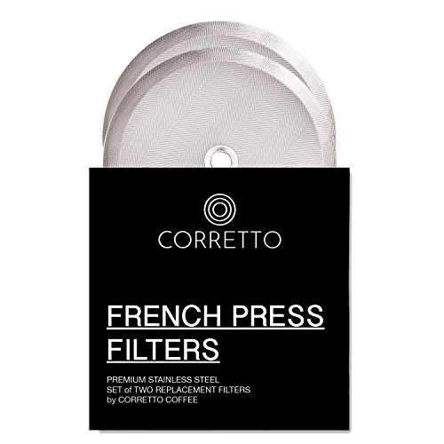 Corretto Set of 2 Replacement French Press Filters for 34 Oz French Press | Fine Mesh French Press Screens Compatible with Bodum, Secura, Espro and Most 8-Cup French Press | 4 inch
