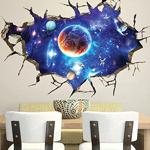 Book Cover 3D Outer Space Wall Stickers Home Decor Mural Art Removable Galaxy Wall Decals