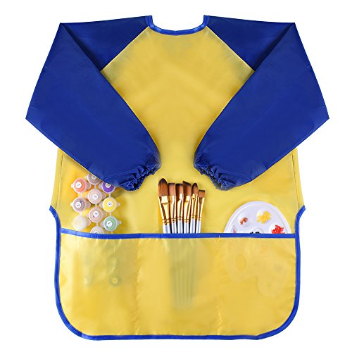 Book Cover KUUQA Childrens Kids Toddler Waterproof Play Apron Art Smock with 3 Roomy Pockets - Painting, Baking, Feeding Smock (Paints and Brushes not included)