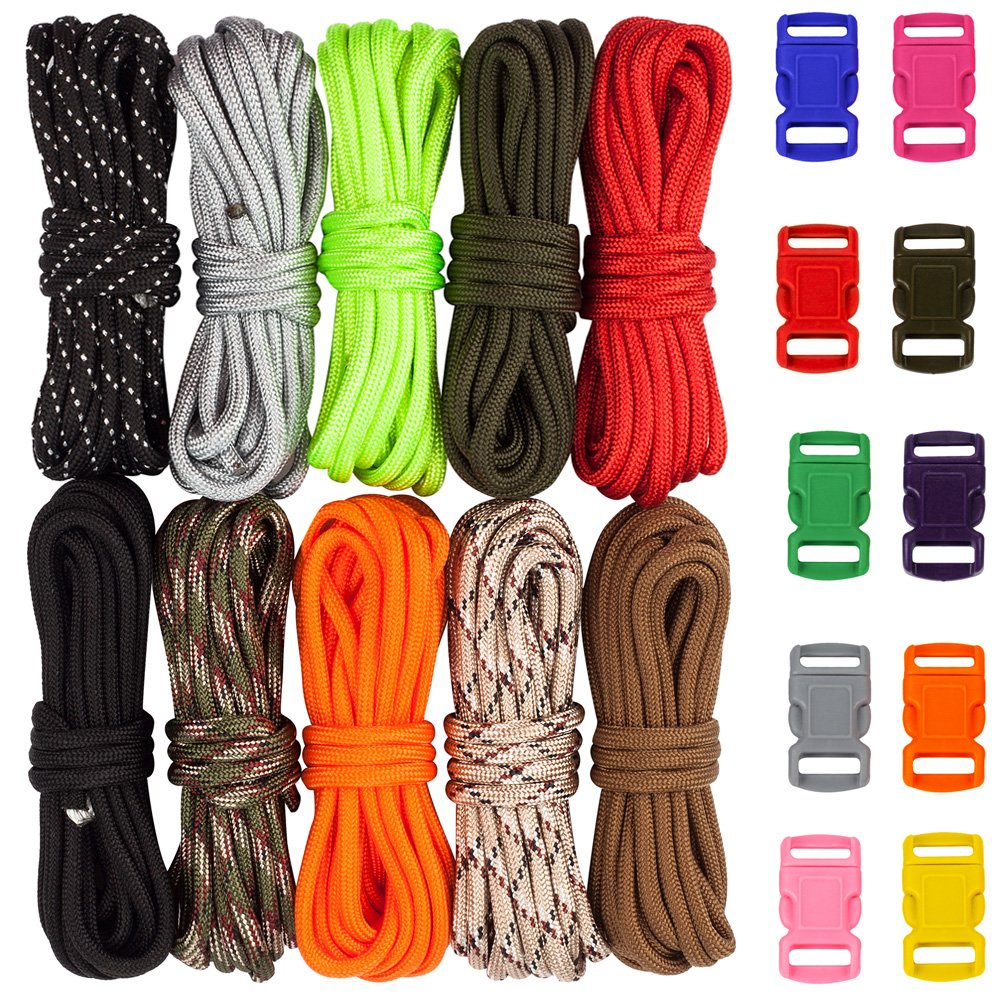 Book Cover Zacro 400lb Survival Paracord Combo Crafting Kits, Including 10ft Colorful Paracord Straps and 10 Random Color Buckles