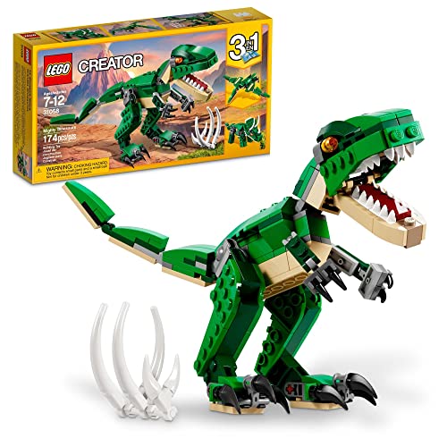 Book Cover LEGO Creator Mighty Dinosaur Toy 31058, 3 in 1 Model, T. rex, Triceratops and Pterodactyl Dinosaur Figures, Gifts for 7-12 Year Old Boys & Girls