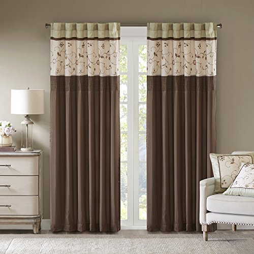 Book Cover Madison Park Serene Blackout Embroidered Room-Darkening Window Treatment Curtains 1 Panel with Rod Pocket/Back Tab Drapes for Bedroom and Dorm, 50x84, Green