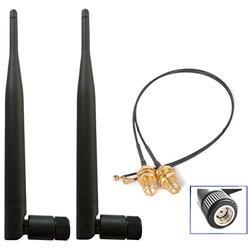 DANUC 2 x 6dBi 2.4GHz 5GHz Dual Band WiFi RP-SMA Antenna + 2 x 20cm U.fl/IPEX Cable for Wireless Routers Mini PCIe Cards Network Extension Bulkhead Pigtail PCI WiFi WAN Repeater