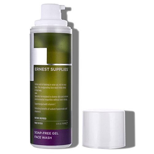 Ernest Supplies Soap-Free Face Gel Wash for Men, Bathroom Sized Bottle – Daily, Plant-Based Face Cleanser to Clean Pores and Remove Impurities, with Antioxidants, 5.1 Oz.