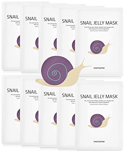 Book Cover SKEDERM Snail Jelly Face Mask Sheet with Snail Secretion Filtrate 5,000ppm for Deep Moisturizing, Pack of 10
