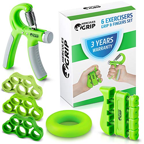 Bras Grip Ongle Durcisseur sous la main Grip Entraînement Set – 4 Pack – réglable Main greifer Résistance Domaine de 22 – Poids, doigts Trainer, châssis de doigts & Bague d'exercices – Garantie 3 ans