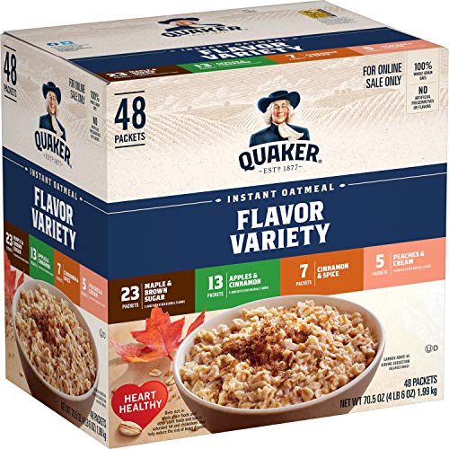 Book Cover Quaker Instant Oatmeal, 4 Flavor Variety Pack, Individual Packets, 48 Count