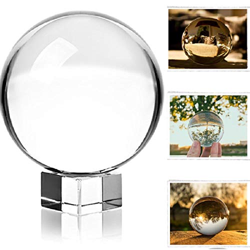 Book Cover Photograph Crystal Ball with Stand and Pouch, K9 Crystal Suncatchers Ball with Microfiber Pouch, Decorative and Photography Accessory (3-1/5