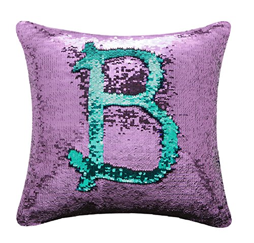 BOOBEI Two Colors Reversible Sequins Mermaid Pillow Cases 1616" Purple and Blue