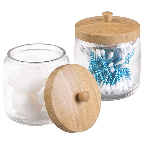 mDesign MetroDecor Bathroom Vanity Canister Jar for Cotton Balls, Swabs, Cosmetic Pads, 2 Piece, Clear/Natural