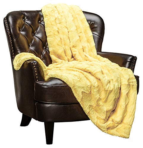 Book Cover Chanasya Fuzzy Faux Fur Throw Blanket - Soft Wave Embossed Pattern - for Bed Couch Plush Suitable for Fall Winter and Summer (50x65 Inches) Yellow Blanket