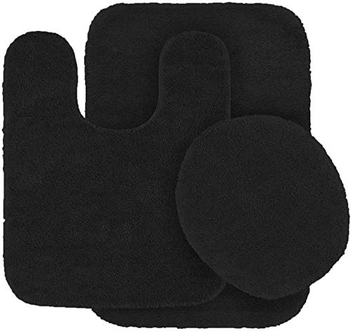 Book Cover Mk Home Collection 3 Piece Bathroom Rug Set Bath Rug, Contour Mat & Lid Cover Non-Slip With Rubber Backing Solid Black New