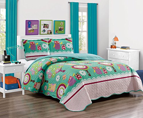 Book Cover Mk Collection Twin Size 2 Pc Bedspread Teens/girls Owl Teal Green Twin / Twin Extra Long 68