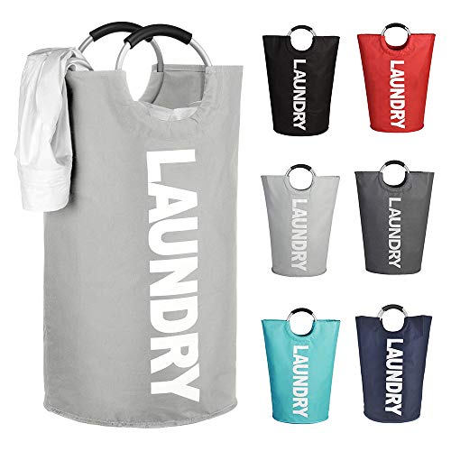 Mziart Collapsible Laundry Bag with Alloy Handles for College, Camping and Home, Heavy Duty and Durable Thicken Clothes Storage Bag Washing Bag (Grey)