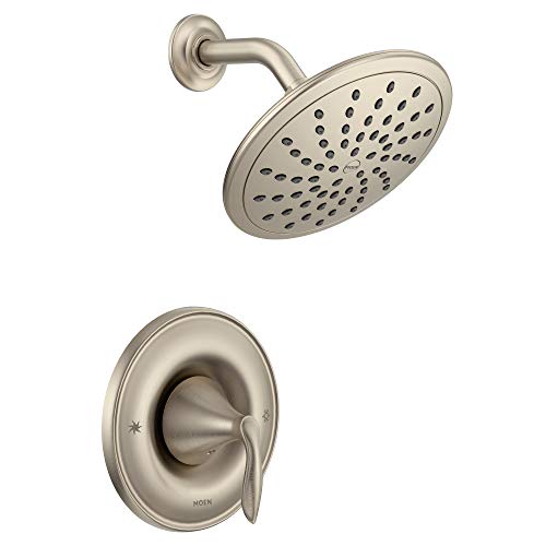 Book Cover Moen T2232EPBN Eva Posi-Temp Shower Faucet Trim with Eco-Performance Rainshower Showerhead, Valve Required, Brushed Nickel
