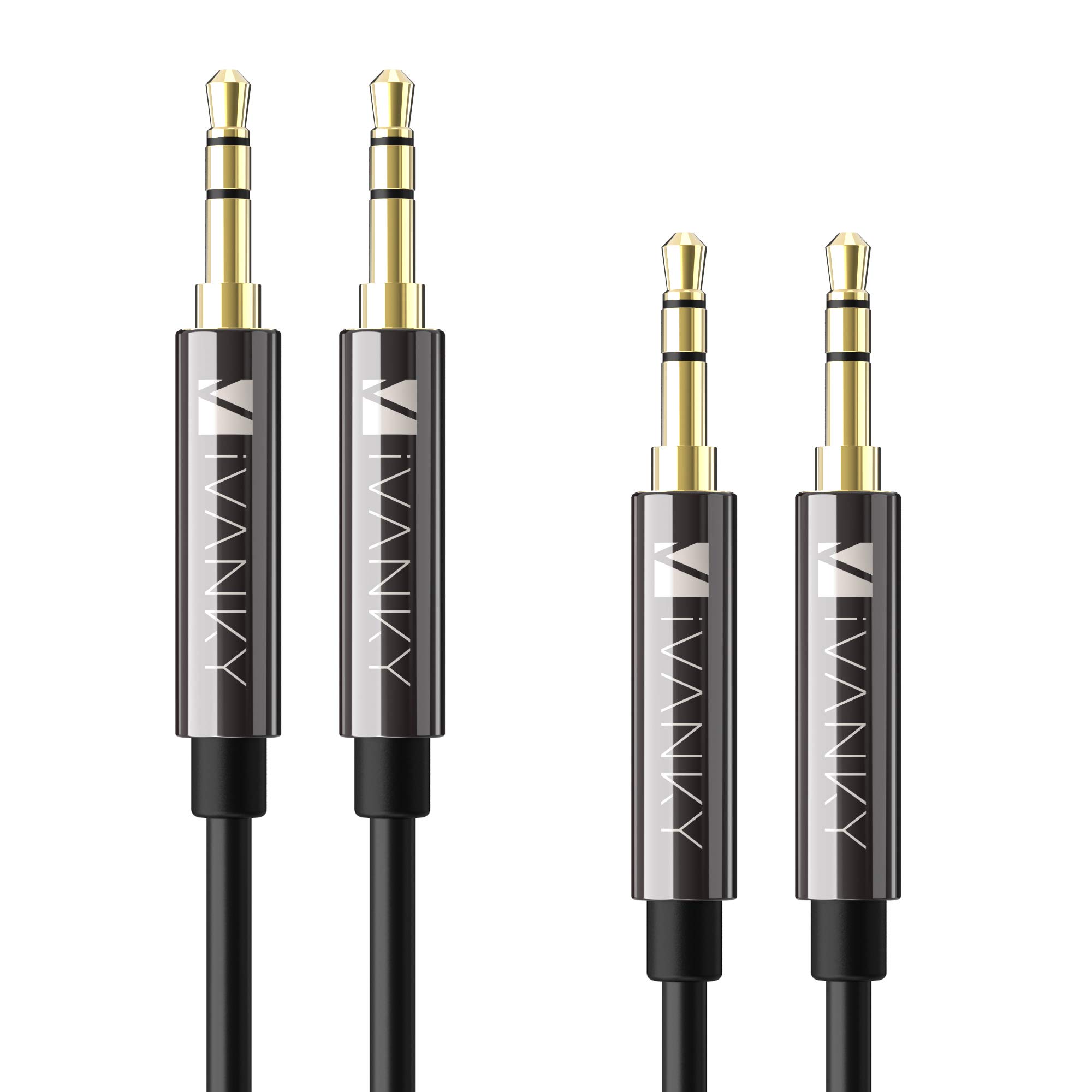 iVANKY Aux Cable 4ft [Hi-Fi Sound, 2-Pack], 3.5mm Auxiliary Audio Cable Input Adapter, Male to Male Aux Cord for Car Stereo, iPhone, iPod, iPad, Headphone Lead for Sony, Beats, etc - Black
