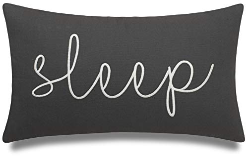 Book Cover EURASIA DECOR Sleep Sentiment 12x20 Embroidered Decorative Lumbar Accent Throw Pillow Cover-Dark Grey