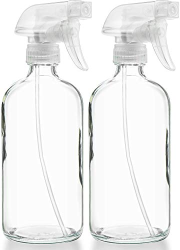 Book Cover Empty Clear Glass Spray Bottles - Refillable 16 oz Containers for Essential Oils, Cleaning Products, Aromatherapy, Misting Plants, or Cooking - Reliable Sprayer with Mist and Stream Settings ~ 2 Pack