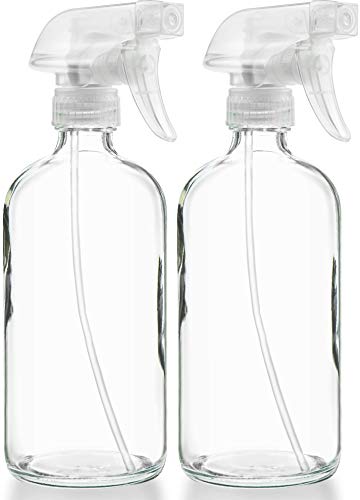 Empty Clear Glass Spray Bottles - Refillable 16 oz Containers for Essential Oils, Cleaning Products, Aromatherapy, Misting Plants, or Cooking - Reliable Sprayer with Mist and Stream Settings ~ 2 Pack
