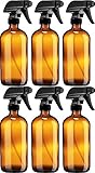 Sally's Organics Empty Amber Glass Spray Bottle - Large 16 oz Refillable Container for Essential Oils, Cleaning Products, or Aromatherapy - Black Trigger Sprayer w/Mist and Stream Settings - 6 Pack