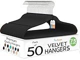 Techzoo 50 Pack New Premium Quality Velvet Hangers Ultra Thin Non Slip Adult Felt Space Saving Hangers for Closet Heavy Duty Coat Pants Jackets Dress Hangers 360° Swivel Hook Hold Upto 10 lbs Black