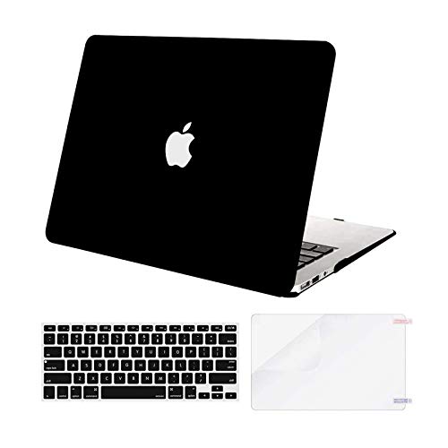 Book Cover MOSISO Plastic Hard Shell Case & Keyboard Cover & Screen Protector Compatible MacBook Air 11 Inch (Models: A1370 & A1465), Black