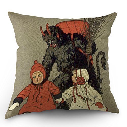 LDJ Cotton Linen Sofa Chair Square Throw Pillow Case Decorative Cushion Cover Pillowcase Design With Krampus Chasing Children Switch Pad Custom Pillow Cover Print One' Side Sized 16 x 16 Inches