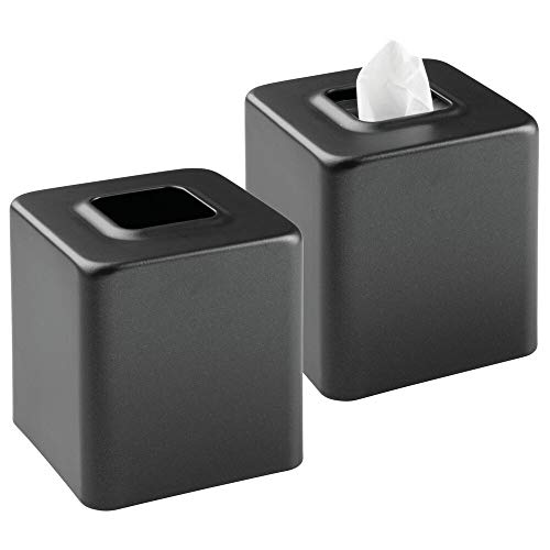 Book Cover mDesign Modern Square Metal Paper Facial Tissue Box Cover Holder for Bathroom Vanity Countertops, Bedroom Dressers, Night Stands, Desks and Tables - 2 Pack - Black