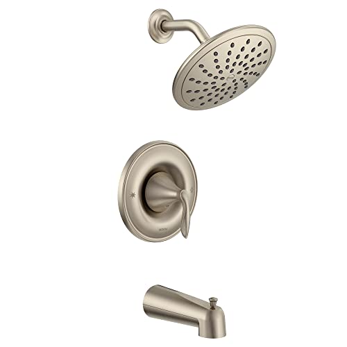 Book Cover Moen Eva Brushed Nickel Tub and Shower Faucet Trim with Eco-Performance Rainshower, Valve Required, T2233EPBN