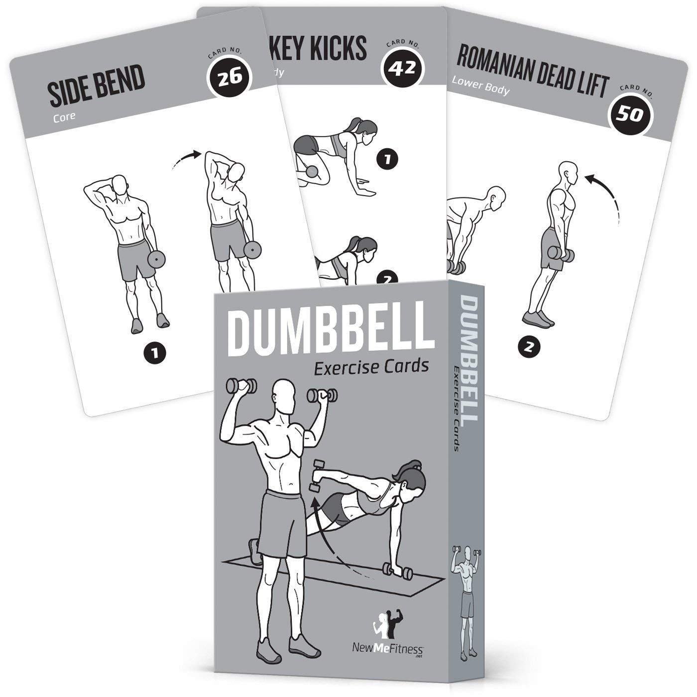 NewMe Fitness Workout Cards - Instructional Fitness Deck for Women & Men, Beginner Fitness Guide to Training Exercises at Home or Gym Dumbbell (Vol 1)