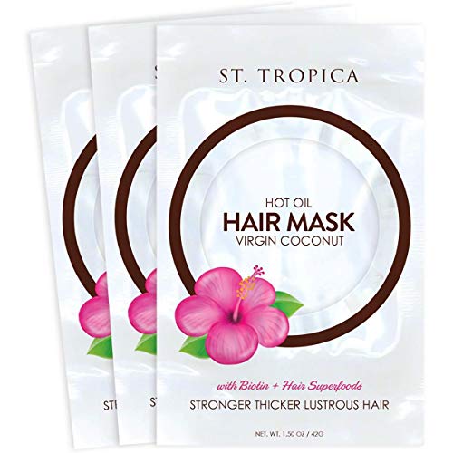 ST. TROPICA Coconut Hot Oil Hair Mask (3 Hair Masks) #1 Ranked on Skin Deep Restorative Hair Mask Deep Conditioner Repair for Dry Damaged Hair Natural Hair Care Treatment + Deep Shine