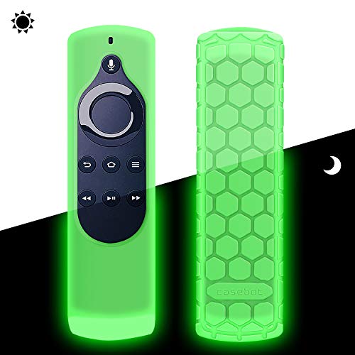 Book Cover Fintie Silicone Case for 2nd Gen Fire TV Stick with 1st Gen Alexa Voice Remote, Compatible with Echo/Echo Dot Alexa Voice Remote - Honey Comb Series [Anti Slip] Shockproof Cover, Green-Glow