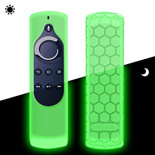 Fintie Silicone Case for 2nd Gen Fire TV Stick with 1st Gen Alexa Voice Remote, Compatible with Echo/Echo Dot Alexa Voice Remote - Honey Comb Series [Anti Slip] Shockproof Cover, Green-Glow