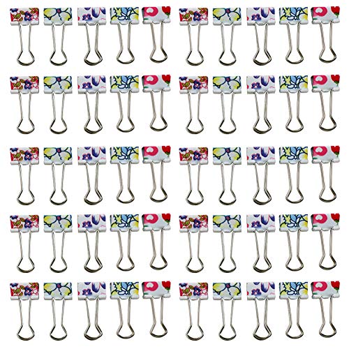 Zicome 50 Pack Colorful Printed Binder Clips, 3/4 Inch (19MM)