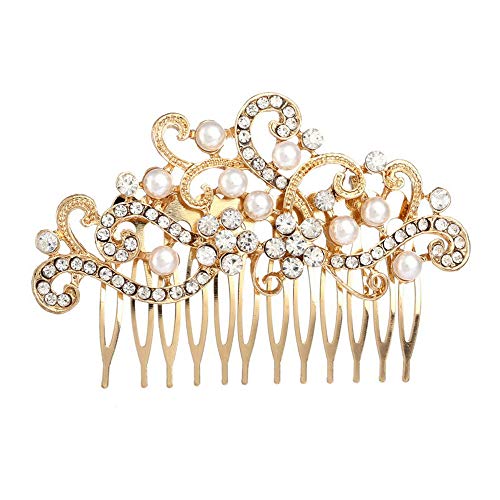 Missgrace Rhinestone Jewelry Comb Bridal Headpiece Hair Clip Women Hair Accessories(Gold)