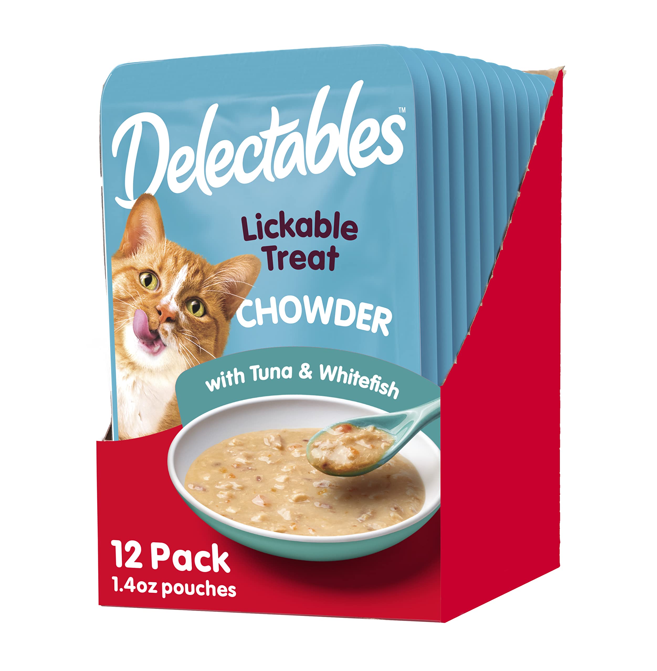 Hartz Delectables Chowder Lickable Wet Cat Treats for Kitten, Adult & Senior Cats, Tuna & Whitefish, 12 Count 1.4 Ounce (Pack of 12) Tuna & Whitefish