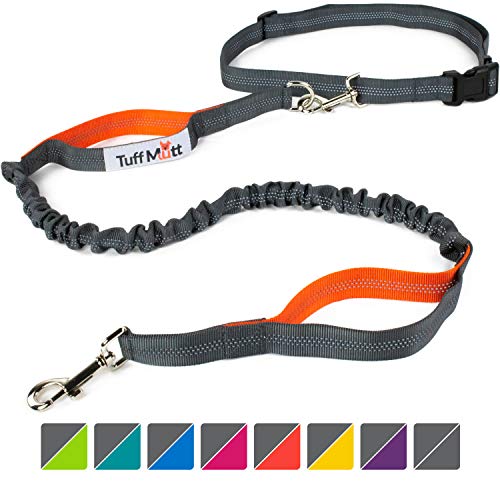 Book Cover Tuff Mutt Hands Free Dog Leash for Running, Walking, Hiking, Durable Dual-Handle Bungee Leash is 4 Feet Long with Reflective Stitching, and an Adjustable Waist Belt That Fits up to 42 Inch Waist