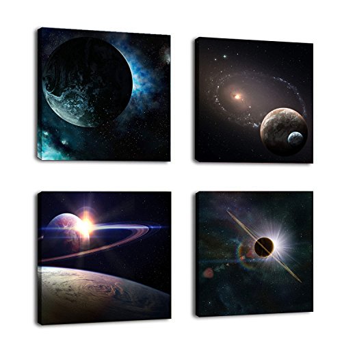 Book Cover S-ANT â€“Outer Space Planet Painting on Canvas Prints Wall Decoration Wooden Frame 4pcs/Set