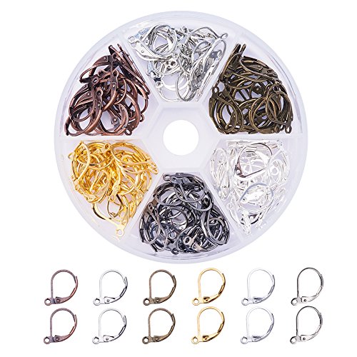 Book Cover PandaHall Elite 120 Pcs Brass Lever Back Earring French Hook Ear Wire with Open Loop 15X10mm for Jewelry Making 6 Colors