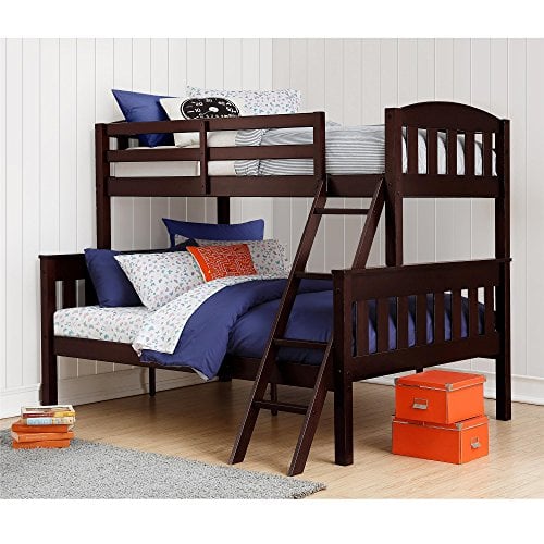 Book Cover Dorel Living Airlie Solid Wood Bunk Beds Twin Over Full with Ladder and Guard Rail, Espresso