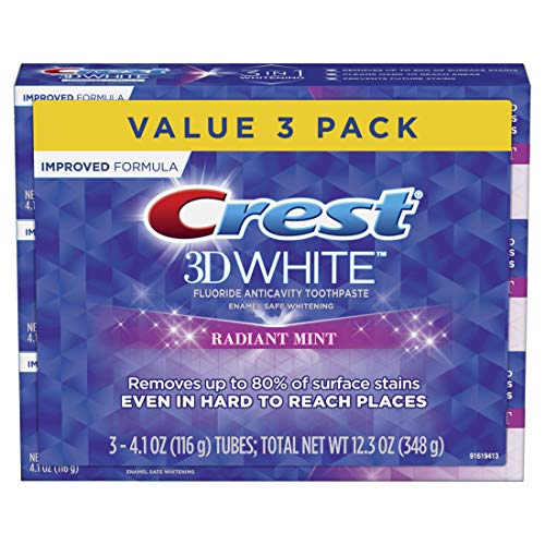 Book Cover Crest 3D White Toothpaste Radiant Mint (3 Count of 4.1 oz Tubes), 12.3 oz (Packaging May Vary)