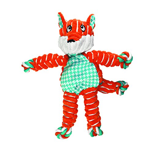 KONG Floppy Knots - Durable No‑Stuffing Squeaky Rope & Plush Dog Toy - for Teething, Playing (Fox, Small/Medium)