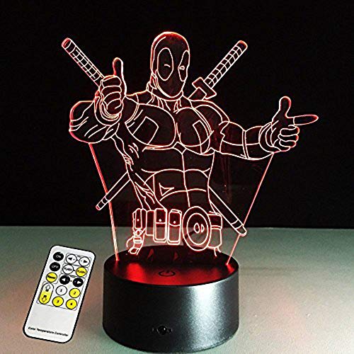 Book Cover 3D Lamp Deadpool Remote Control Best Gift For boys Acrylic Table Night light Furniture Decorative colorful 7 color change household Home Accessories