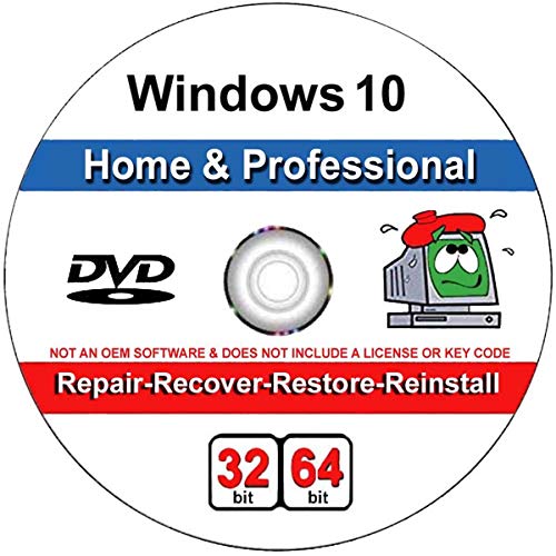 Book Cover Windows 10 Home and Professional Compatible 32/64 Bit DVD. Recover, Repair, Restore or Install Windows To Factory Fresh
