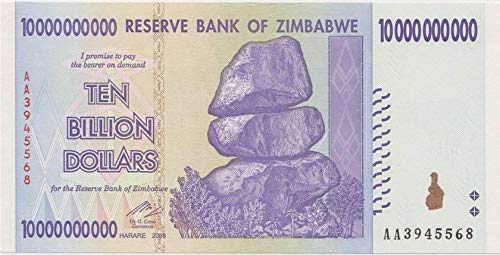Zimbabwe 10 Billion Dollars 2008, World inflation record, currency banknotes P85 by RBZ