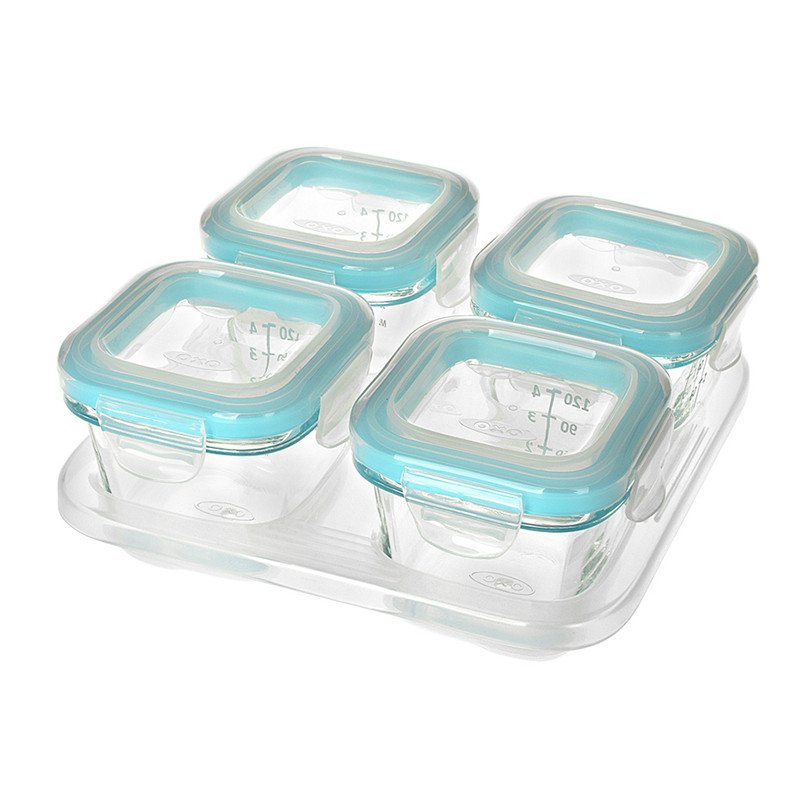 OXO Tot Glass Baby Blocks Food Storage Containers, Aqua