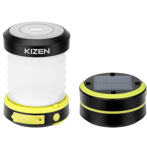 Kizen Solar Powered LED Camping Lantern - Solar or USB Chargeable, Collapsible Space Saving Design, Emergency Power Bank, Flashlight, Water Resistant. for Outdoor Night Hiking Camping Lawn!