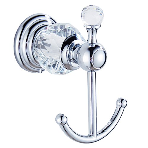 AUSWIND Antique Chrome Coat Hook Clear Crystal Bath Towel Hooks 2 Hangers Wall Mounted Zinc Material WT
